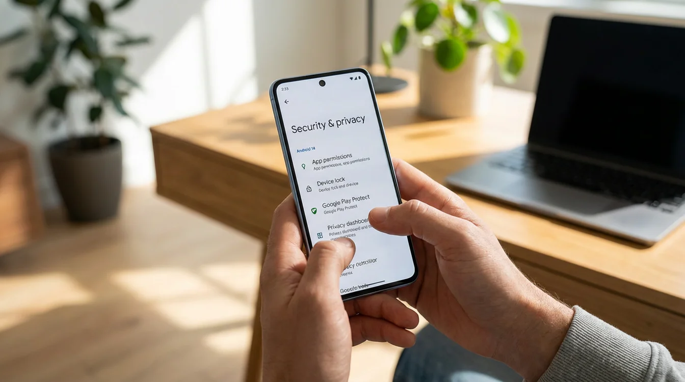 Pessoa a verificar definições de segurança num smartphone Android