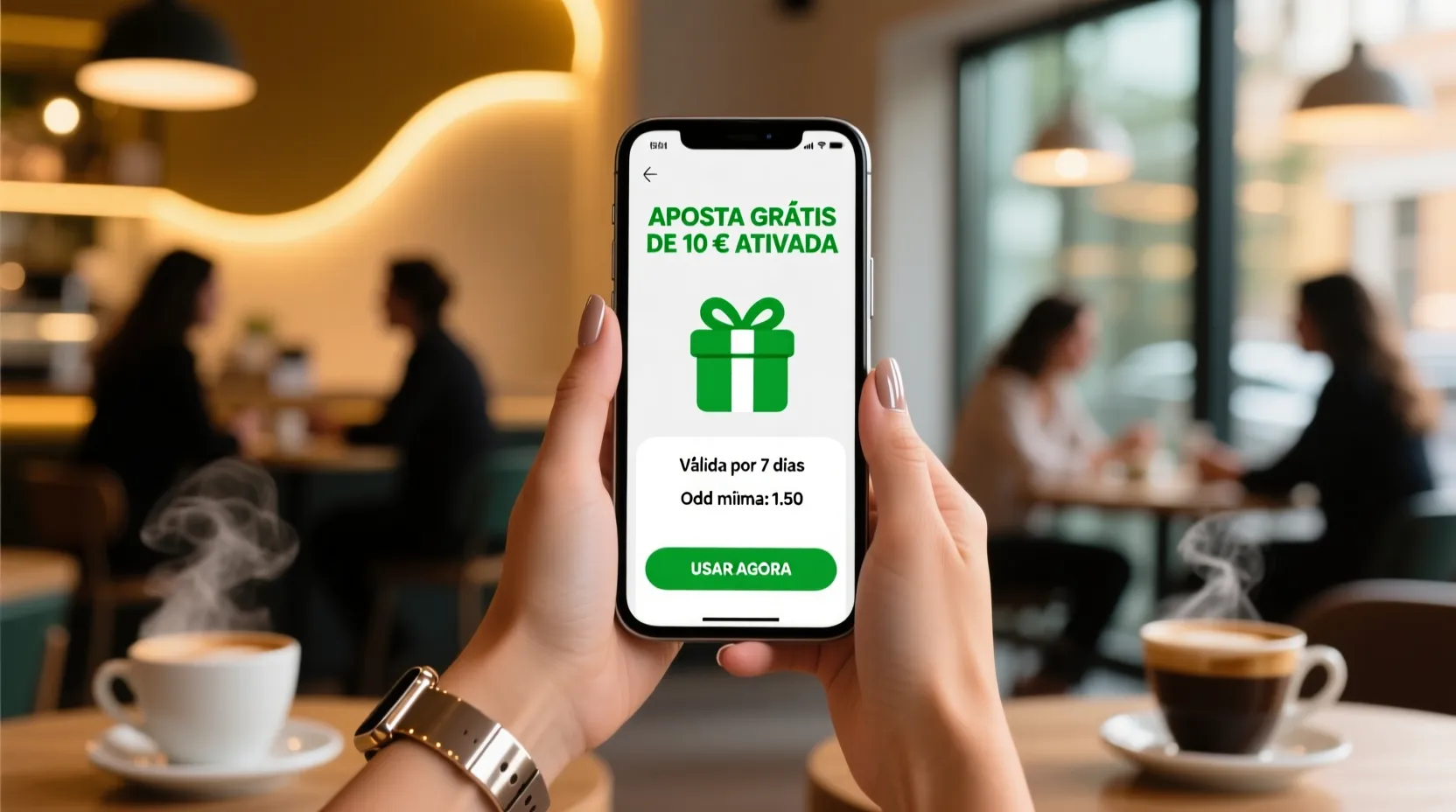 Smartphone a mostrar oferta de apostas grátis na aplicação móvel