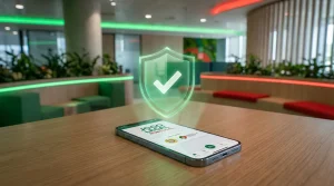Conceito de apostas legais em Portugal com símbolo de verificação e protecção