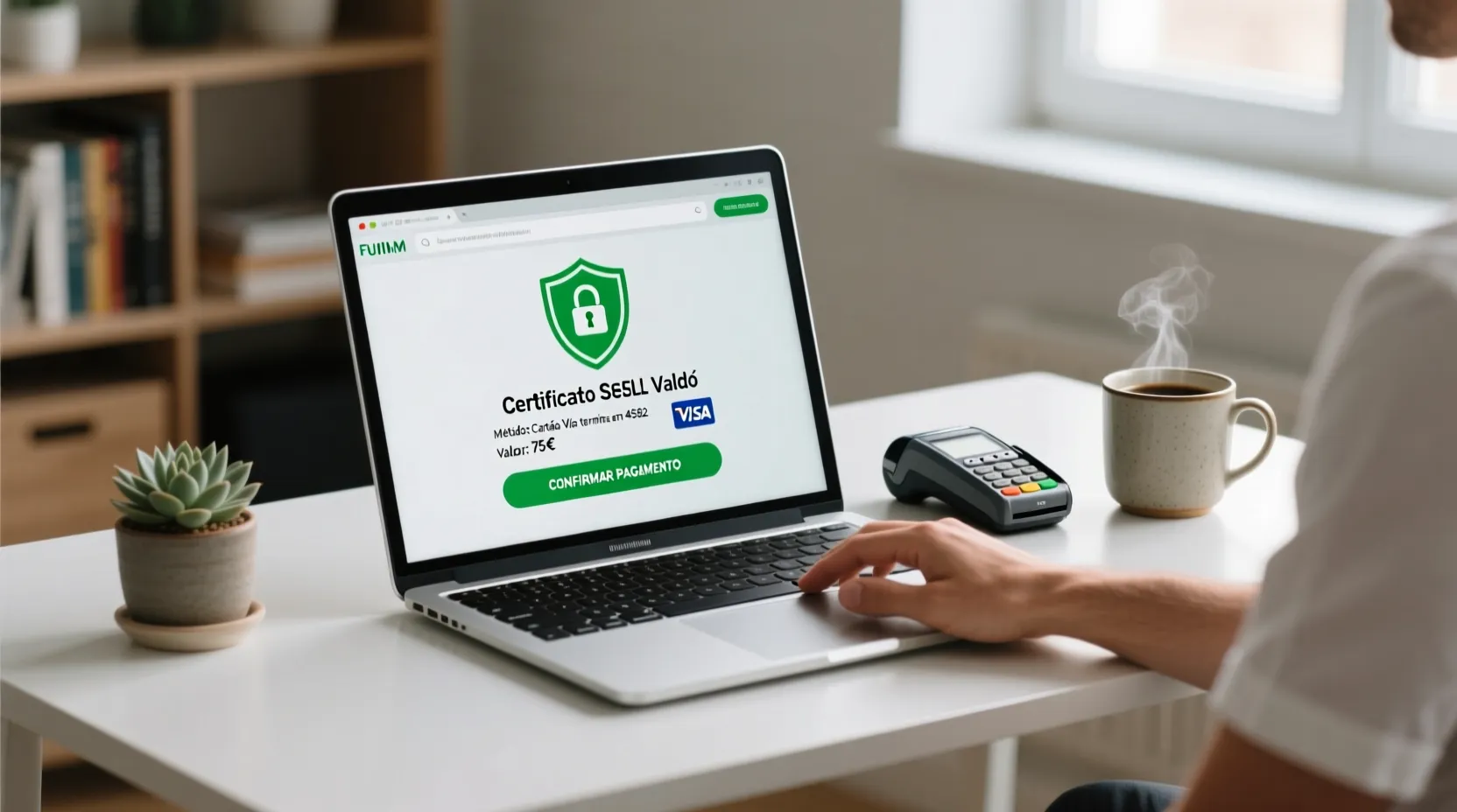 Pagamento seguro com cartão num ambiente digital protegido