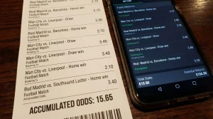 Boletim de apostas com múltiplas selecções e odds acumuladas