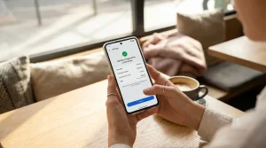 Pessoa a usar a aplicação MB Way no smartphone para efectuar um pagamento