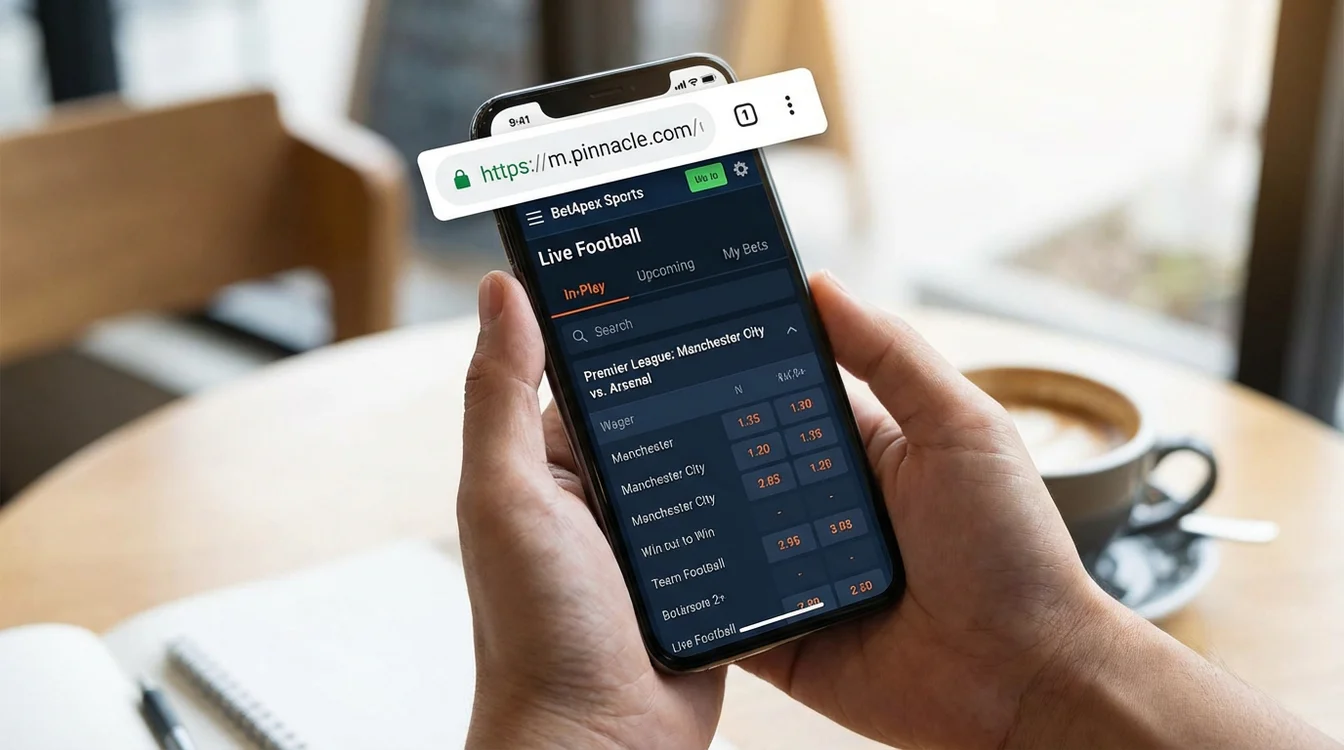Mão a segurar smartphone com browser aberto num site de apostas desportivas