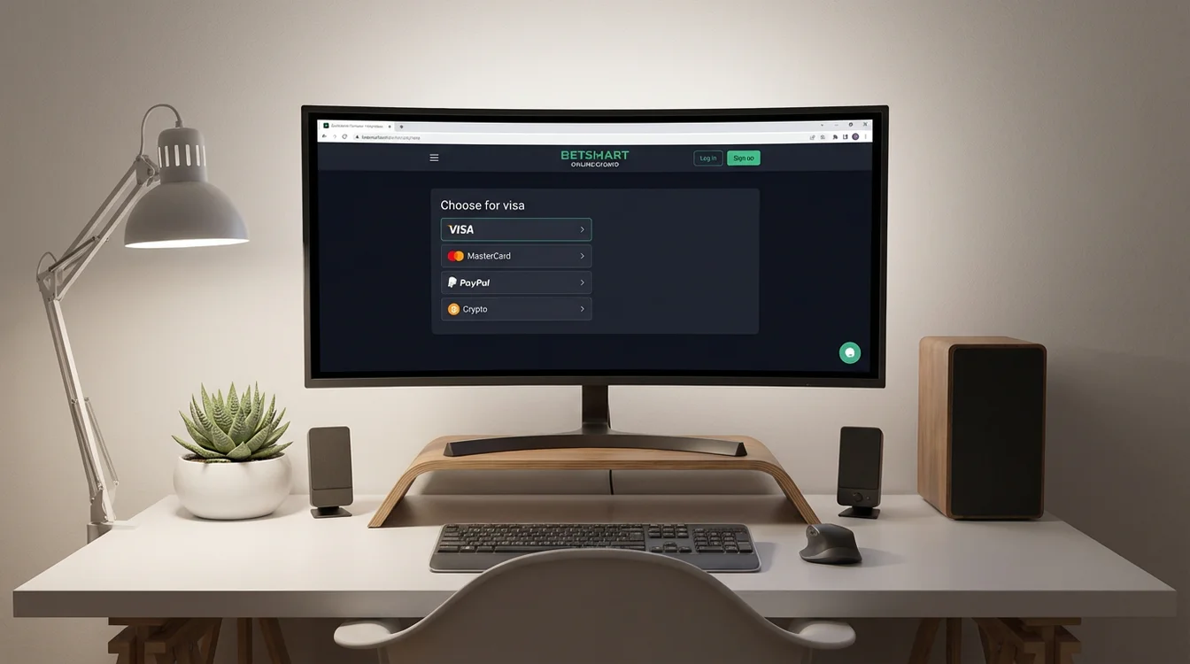 Ecrã de computador mostrando interface de casino online com opções de pagamento