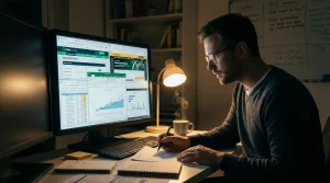 Pessoa a analisar odds e estatísticas num computador para identificar apostas de valor