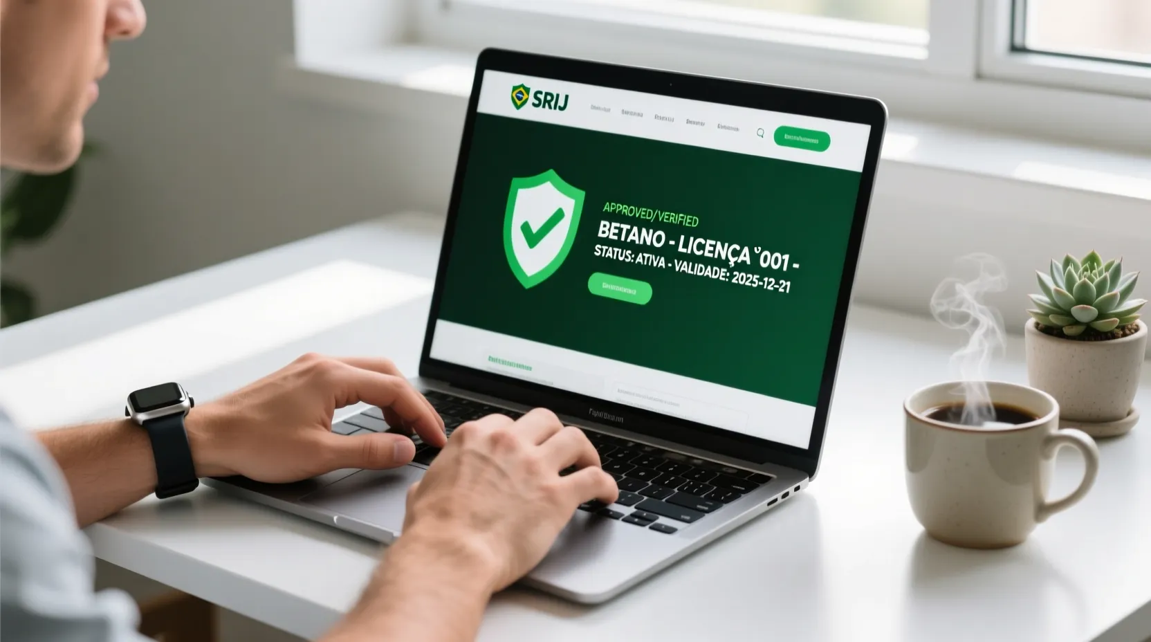 Pessoa a verificar licença de operador legal no computador portátil